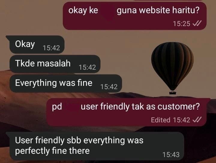 Short WhatsApp message from a student praising Bearink